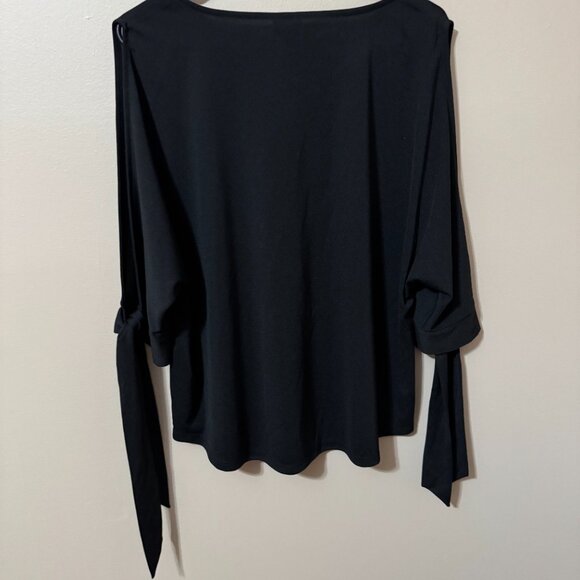 231 — Worthington Tie-Sleeve Blouse | Black Minimalist Chic Top - Picture 2 of 5
